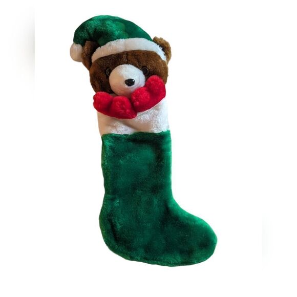 Vintage plush teddy bear holiday stocking 🐻🌲 - Picture 1 of 5